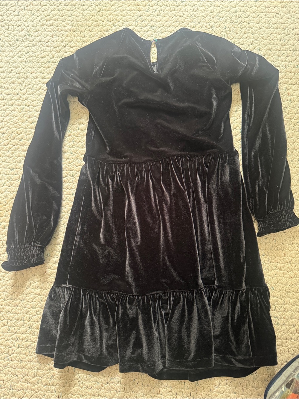 Crewcuts Black Velvet Long-Sleeve Ruffle-Trim Dress - Picture 3 of 4